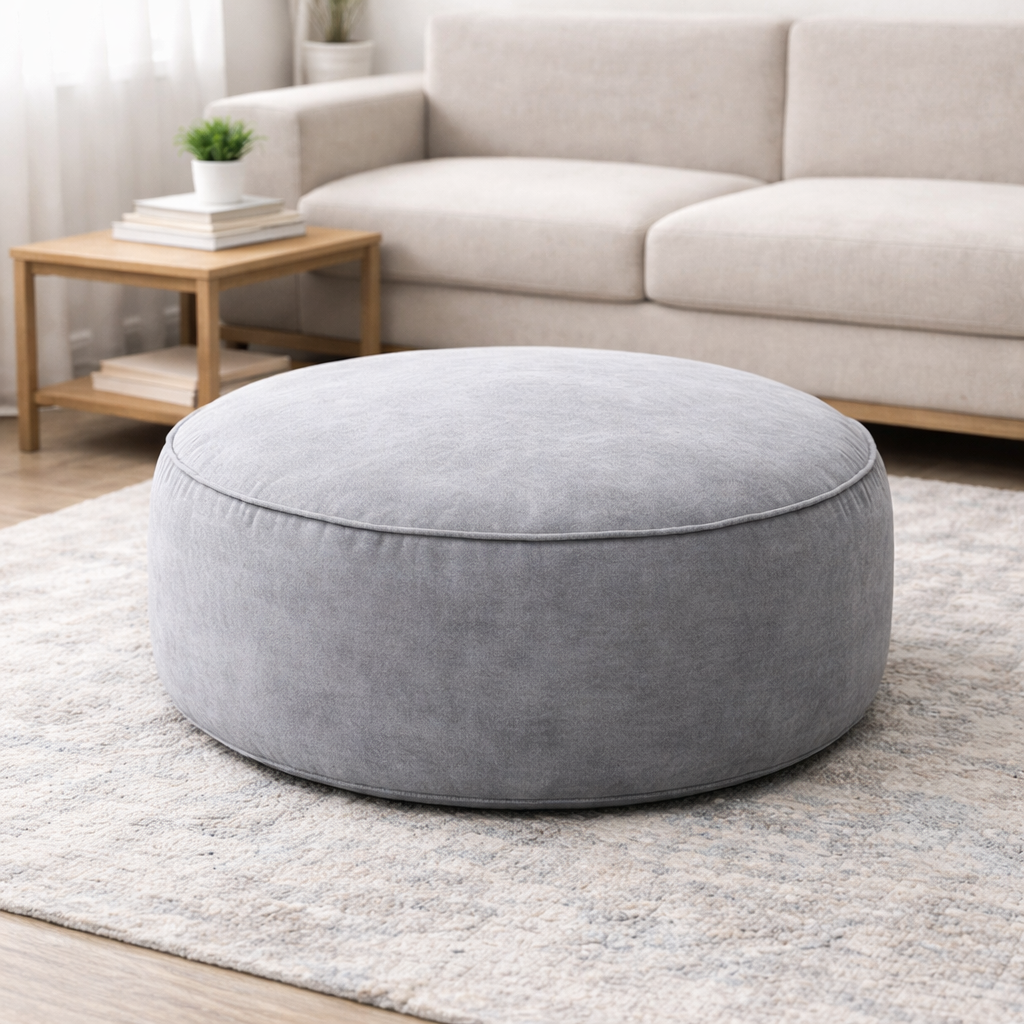 PUFF XL Puff Redondo XL tapizado como asiento auxiliar y reposapiés para el salón